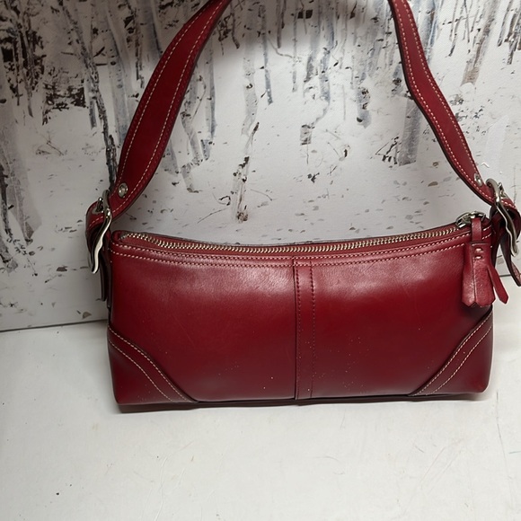 Coach 8A64 Hampton Mini Baguette Vintage Handbag Red Leather - Picture 2 of 10